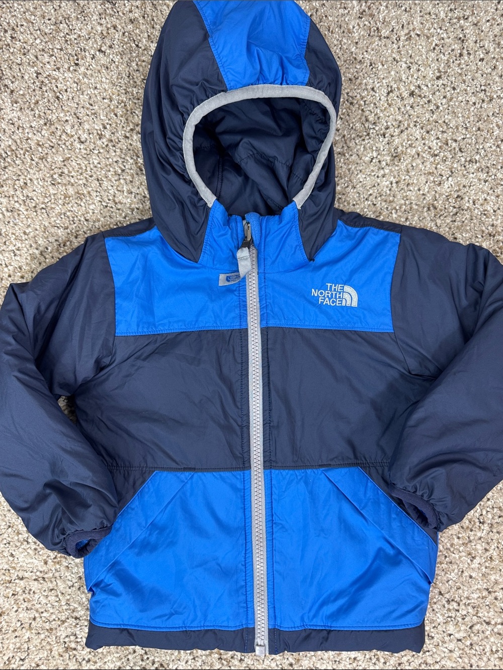 The North Face Navy & Royal Blue Hooded Reversible Puffer / fleece Jacket 2T